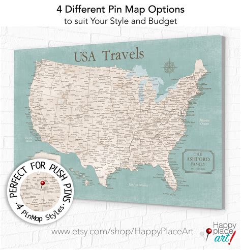 Modern Usa Map With Vintage Look Detailed Usa Cities For Push Pin Map