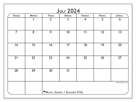 Kalender Juli 2024 För Att Skriva Ut “51sl” Michel Zbinden Se
