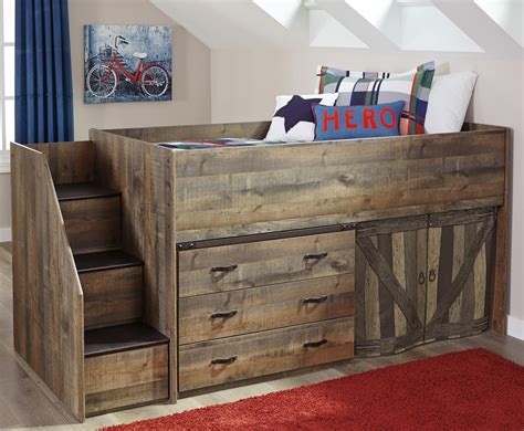Signature Design By Ashley Trinell Loft Bed With Stairs And Drawer