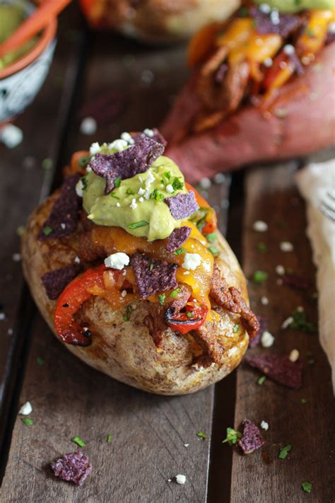 Bake 5 more minutes or until cheese melts. Steak Fajita Stuffed Baked Potatoes with Avocado Chipotle ...