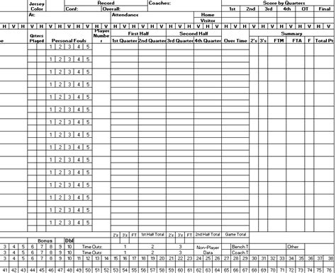 Link Free Basketball Score Sheets Excel