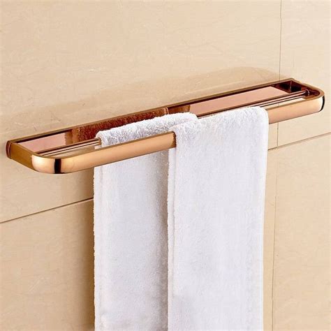 luxury towel bars solid brass double rails 60 cm towels holder bathroom shelves wall mount