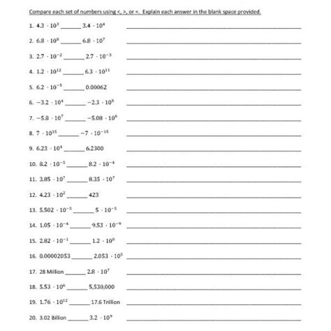 Compare Numbers In Scientific Notation Worksheet 8th Grade