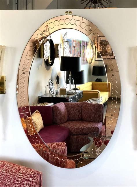 Large Mid Century Modern Oval Glass Mirror By Cristal Arte Italy 1960s For Sale At 1stdibs