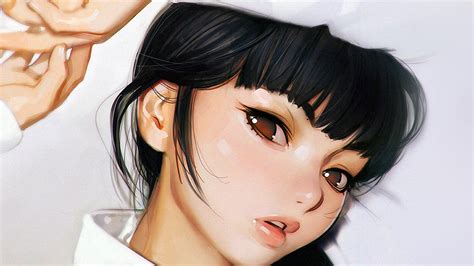 Wallpaper For Desktop Laptop Aw25 Ilya Kuvshinov Anime Girl Shy Cute Illustration Art White