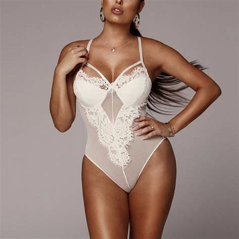 New Arrival Fashion Sexy Lace Mesh Patchwork Bodysuits Strapless Lace V