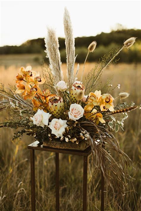 Fields Of Gold Wedding Inspiration Flower Centerpieces Wedding Boho