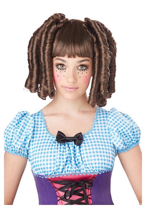 Girls Brunette Baby Doll Curls Wig With Bangs Halloween Costume Ideas