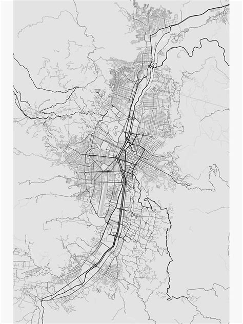 Lámina Artística Mapa De Medellín Colombia Negro Sobre Blanco De