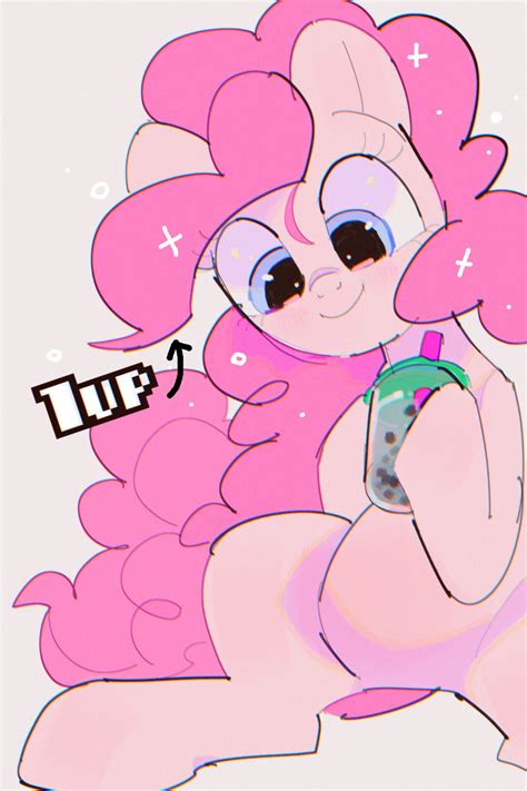 Safe Artist Poneko Chan Pinkie Pie Earth Pony Pony Up Bubble Tea Cute