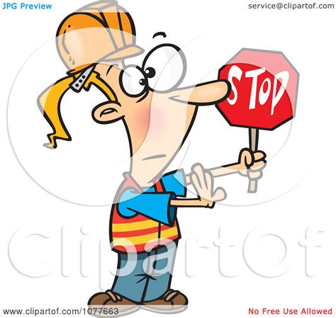 Clipart Traffic Girl Construction Worker Stopping Royalty Free Vector