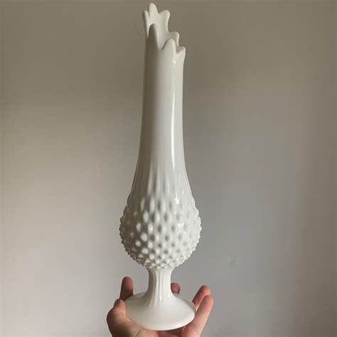 Vintage Fenton Footed Milk Glass Hobnail Swung Vase Stretch Etsy