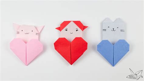 Origami Cat Heart Tutorial Origami Heart Pocket Paper Kawaii