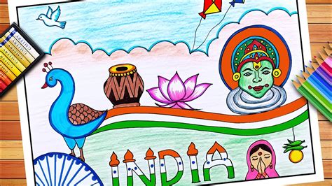 India The Land Of Culture Drawing Cultural Diversity Of India Drawing Republic Day Drawing