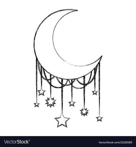 Moon Crescent With Stars Hanging Vector Illustration Design Download A
