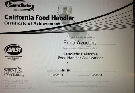 Therefore, our food handler certificate is fully valid at legal level. Certificates - Erica Azucena's Dietetics Portfolio