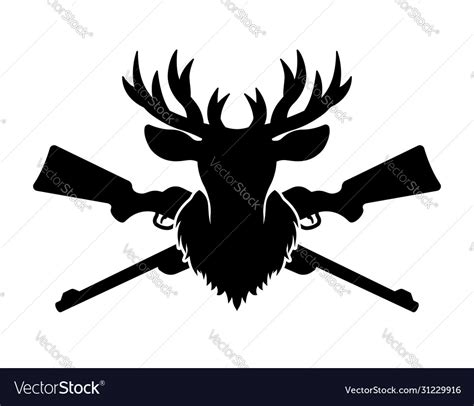 Deer Head Silhouette And Two Crossed Rifles Vector Image