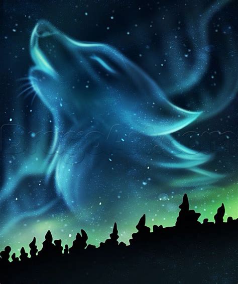 Aurora Borealis Howling Wolf Spirit Art Wolf Painting Drawings