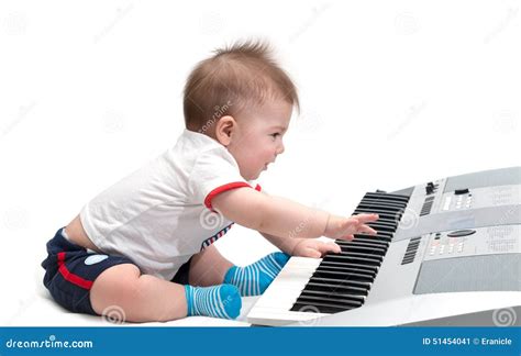 Little Baby With Electric Piano Stock Image Image Of Creating Human