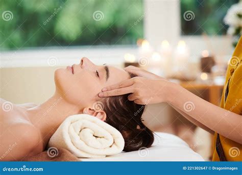 Woman Relaxing During Massage Stock Image Image Of Pampering Beautician 221302647