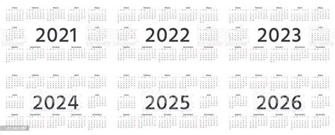 스페인어 달력 2021 2022 2023 2024 2025 2026 년 벡터 그림입니다 간단한 템플릿 0명에 대한 스톡 벡터