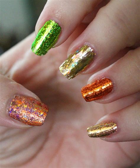 Once you're done stamping designs on your nails, give them a fresh coat of glitter for that out of the world look. My Foil Autumn Spectacular Manicure- Fall Nail Art! - All ...
