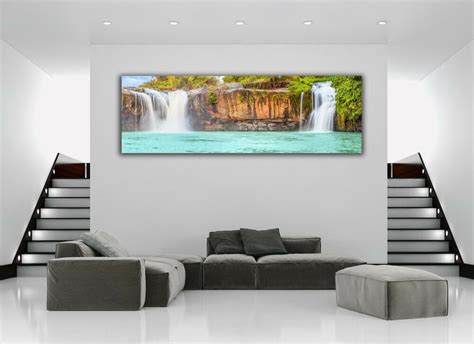 Tropical Island Waterfall Panoramic Picture Canvas Print