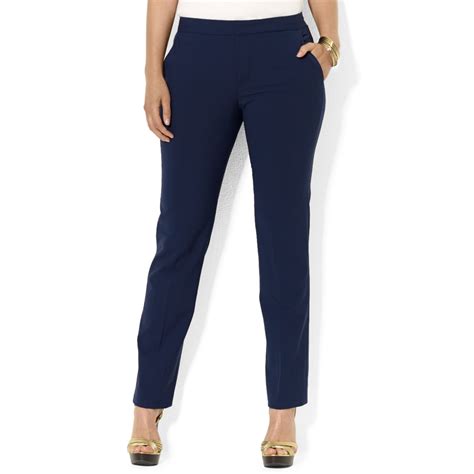 Lauren By Ralph Lauren Plus Size Straight Leg Wool Pants In Blue Capri