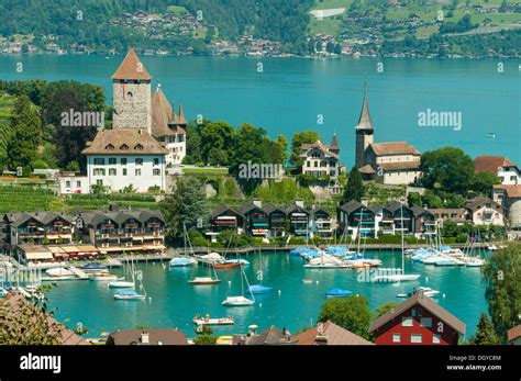 Spiez Castle And Lake Thun Switzerland Stock Photo 62067956 Alamy
