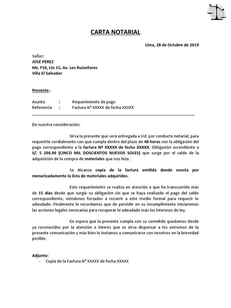 Modelo De Carta Notarial De Requerimiento De Pago Por Deuda Hot Sex