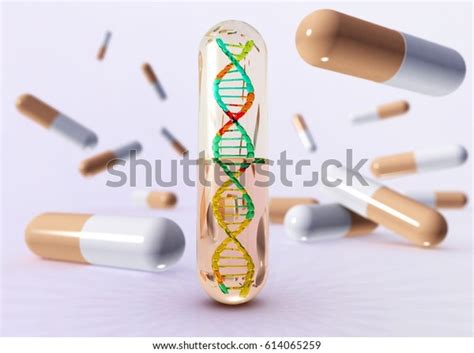 Drugs Capsules Dna Medicine 3d Rendering Stock Illustration 614065259