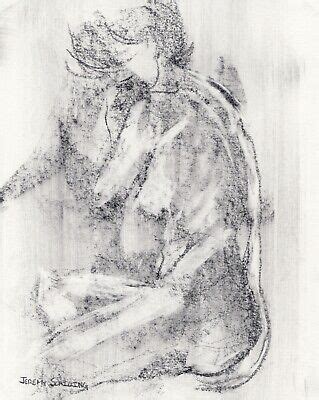 Female Nude Figure Original Graphite Drawing Naked Woman Beauty Asian