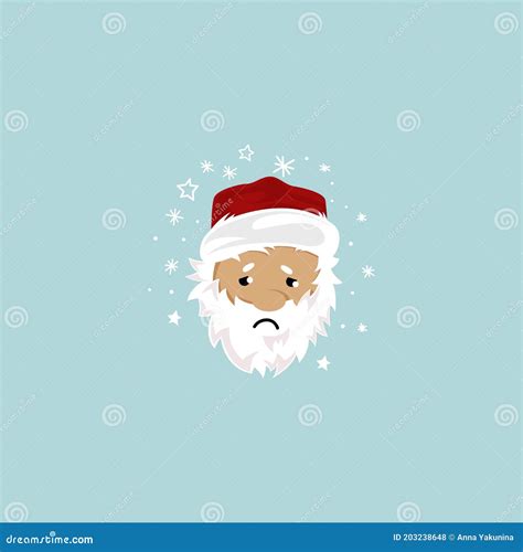 Sad Santa Claus Face Wearing Red Hat And White Beard Vector
