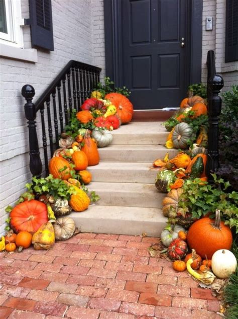 Stairs Decorated With Pumpkins Front Door Decor Fall Pumpkins Porch