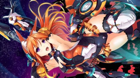 Anime Girls Mecha Girls Fox Girl Purple Eyes Orange Hair