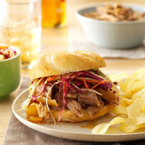 Sweet And Spicy Pulled Pork Sandwiches Recipe Taste Of Home