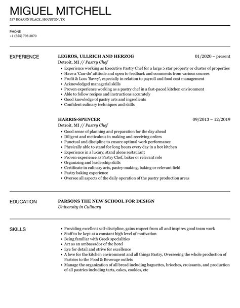 Pastry Chef Resume Sample Conscientiouscamera