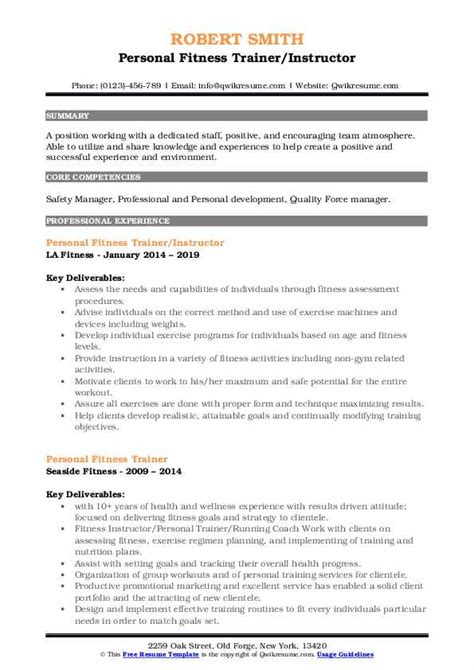 Personal Fitness Trainer Resume Samples Qwikresume
