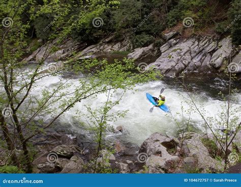 Kayaking Down The Rapids On A Mountain River Stock Image Image Of