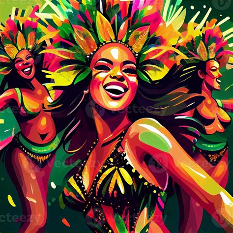 rio de janeiro carnival party illustration close up woman in tropical exotic festival costume