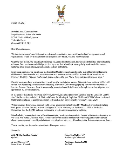 Letter To The Rcmp Commissioner Canadas Ndp