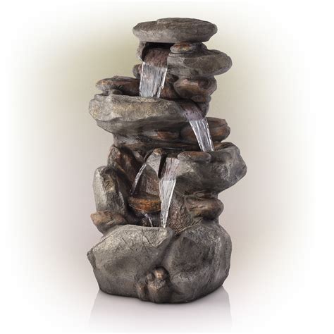Alpine Corporation 4 Tier Rock Water Fountain With Led Lights Walmart