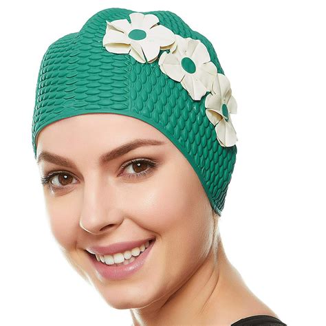 Beemo Swim Bathing Caps For Women And Girls Retro Style Latex Bubble