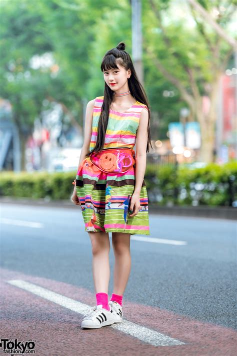 Japanese Pop Idol And Model A Pon In Harajuku W Colorful Dress Adidas