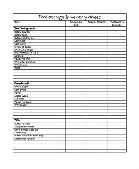 Food Storage Inventory Sheet Printable
