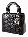 Black Cannage leather Christian Dior Medium Lady Dior bag with silver ...
