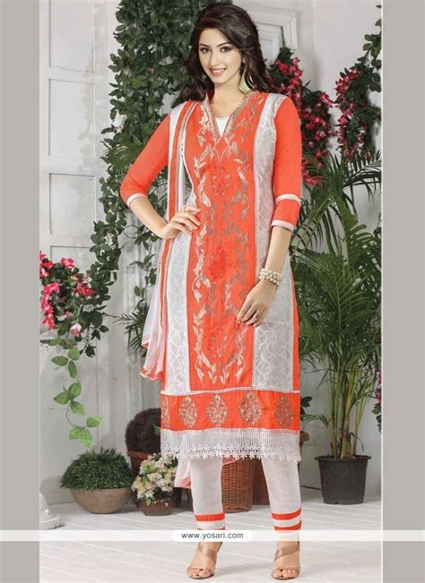 Buy Embroidered Work Orange Churidar Suit Churidar Salwar Suits