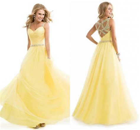 Amazing Light Yellow Prom Dresses Hot Style Cheap Sheer Straps Beading