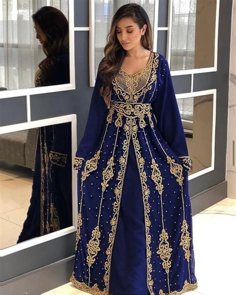 Women Navy Blue And Gold Moroccan Kaftan Dress Etsy