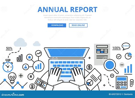 Annual Financial Report Concept Flat Line Art Vector Icons Stock Vector